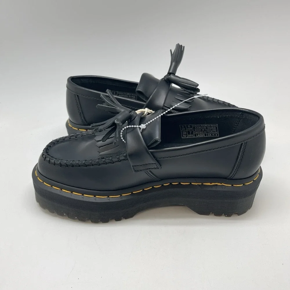 Dr Martens Adrian Quad Shoes‎ Mens 6 Womens 7 Black Leather Platform Tassle New